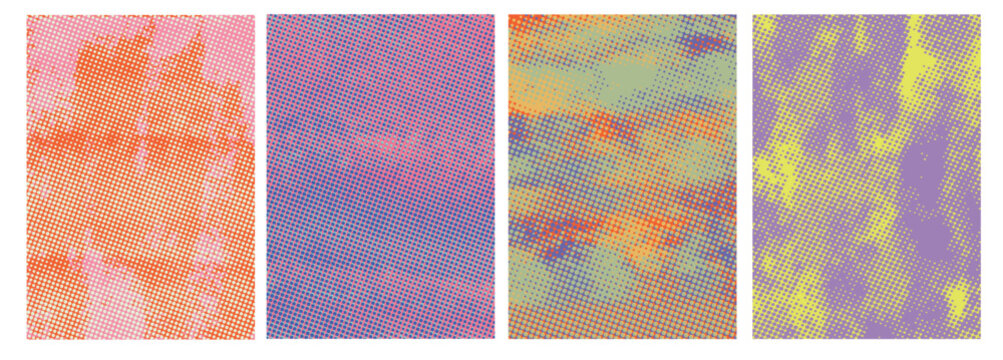 Riso print texture background with halftone overlay effect. Set of letterpress bright analog print banner in risograph style. Banners with brush vertical strokes