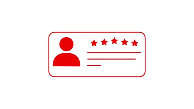Red user profile icon with five star rating and horizontal lines