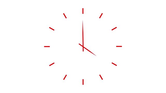 Minimalist clock face with red hour and minute hands displaying ten past