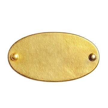 Blank oval metal gold name plate or name plaque isolated on white background