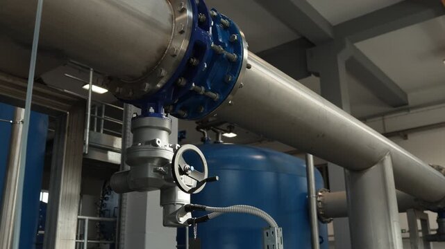 Interior of water treatment plant. Facility for purification of drinking water.