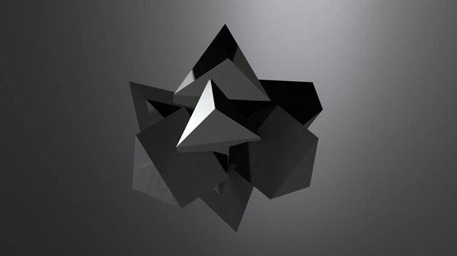 抽象的モノトーン立体メタリック幾何学模様ループモーショングラフィックス背景