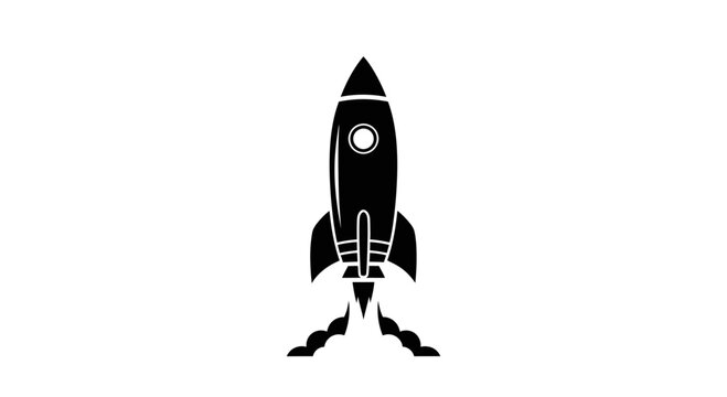 Black Rocket Ship Icon Launching Upwards.