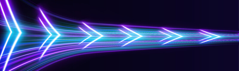 Multicolor neon motion trail with glowing lines, smooth curves and dynamic speed vector © longstock