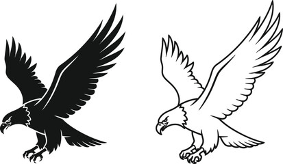 Obraz premium Flying Eagle Icon Set Black and White Vector Vector