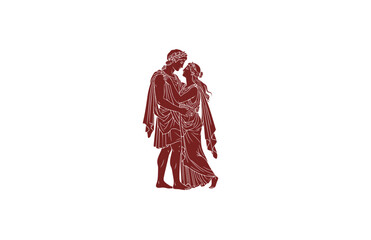 Fototapeta premium Ancient Greek Mythology Lovers Silhouette, Classical Roman Romanesque Vector Sticker, Mythical Epic Romance Illustration