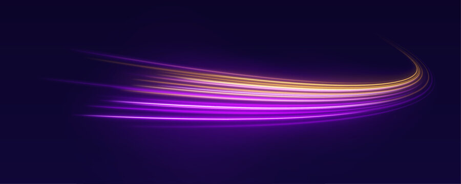 Bright rainbow speed lines with glowing edges, dynamic flow and smooth light effect vector