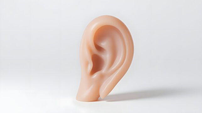 An anatomically correct human ear model on a white background for medical or educational use