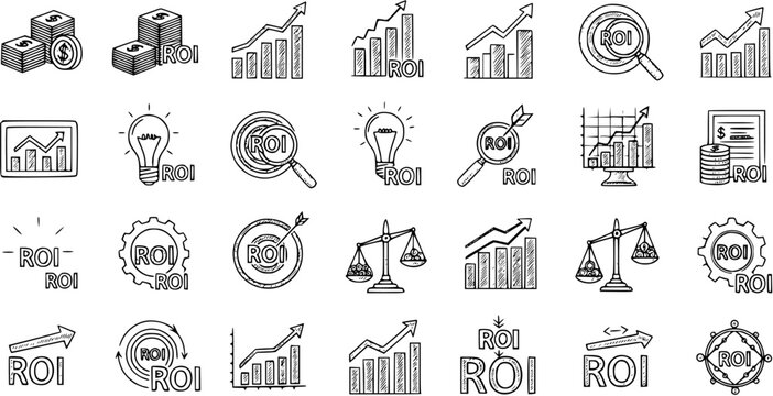 Return on Investment: Hand-Drawn ROI Icons Set
