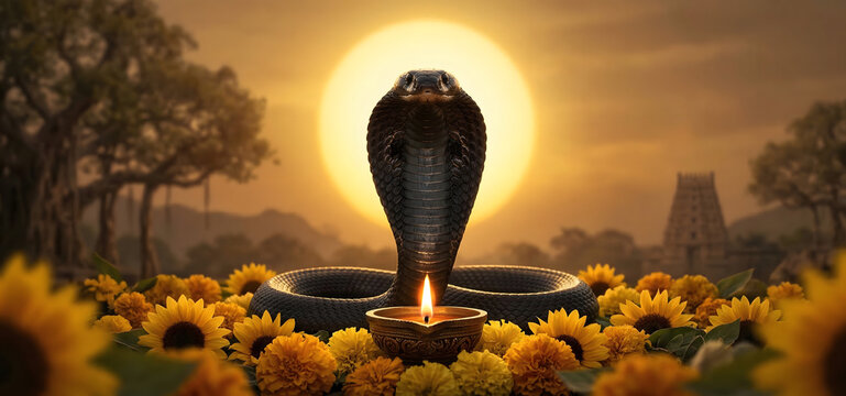 Naag Panchami Festival Banner Template with Shiva Ling for Hindu Celebration Background