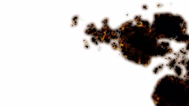 Animation of a white sheet of paper Film Burn Transition vintage with smoldering on a black background 4k video animation, Suitable for movie trailers, cinema promotions, and intros.4K animation