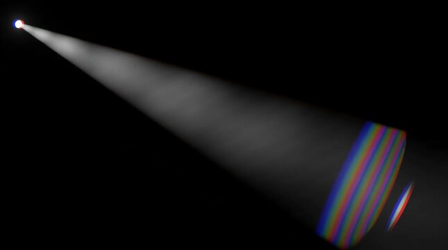 Light beam spotlight and illumination in a dark space for futuristic technology scientific research and innovative design with glowing orb emitting bright rays across black background Innovation