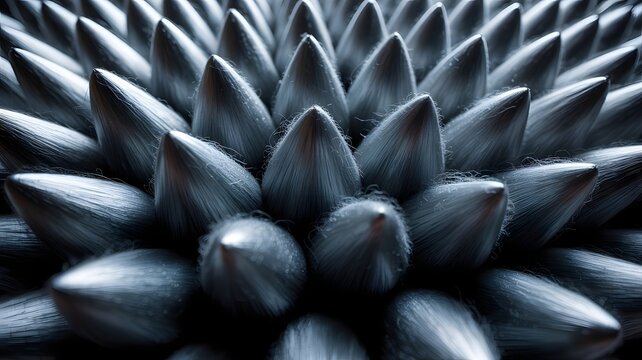 Abstract close-up of dark grey ferrofluid spikes forming a textured, futuristic background with magnetic field patterns