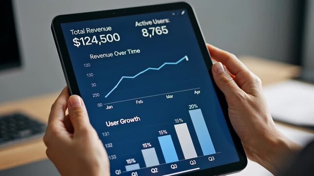 ?Analyzing revenue growth on tablet screen with financial data visualization
