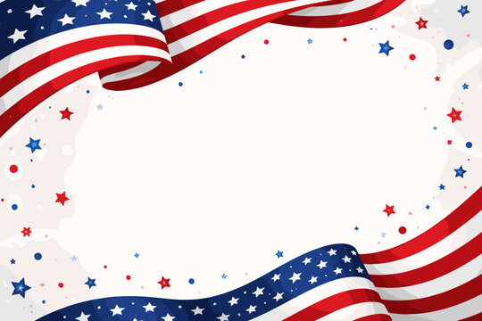 USA 250th Anniversary Patriotic Background with Waving American Flag Banners, Stars, and Confetti. Vibrant Festive Design for Independence Day, July 4th, Memorial Day, and National Celebrations.