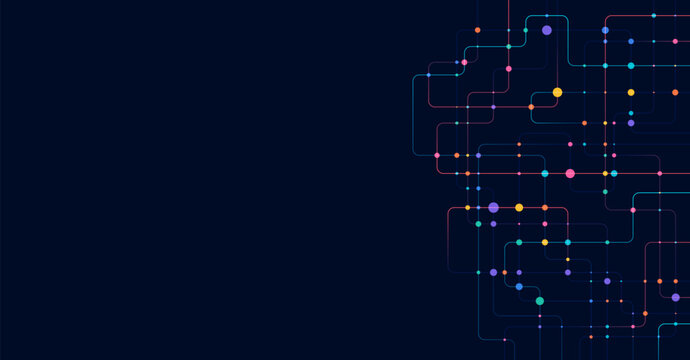 Circuit connect lines and dots. Network technology and Connection concept. Decentralized network nodes connections