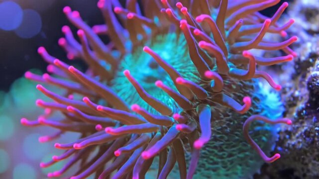 Close-up of a colorful coral anemone with vibrant tentacles.