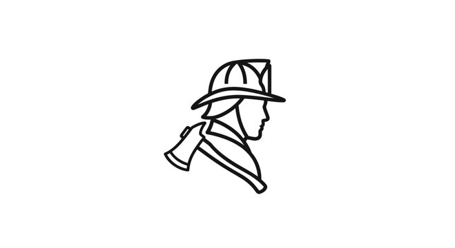 Firefighter with axe profile view.