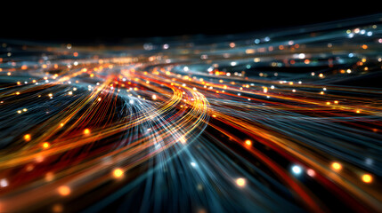 Fototapeta premium A vibrant digital illustration of glowing lines and dots on a dark background