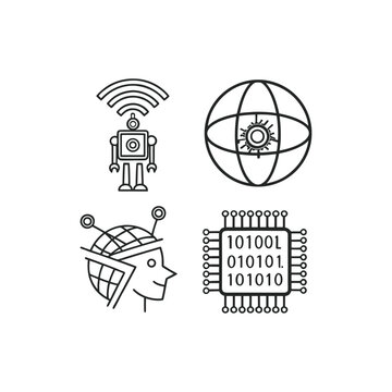 Artificial Intelligence, Robotics, and Digital Technology Concept Vector Illustration