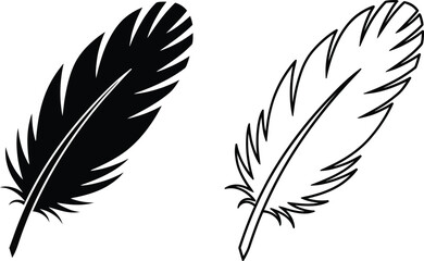 Fototapeta premium Black and White Feather Silhouette Icon Set Vector