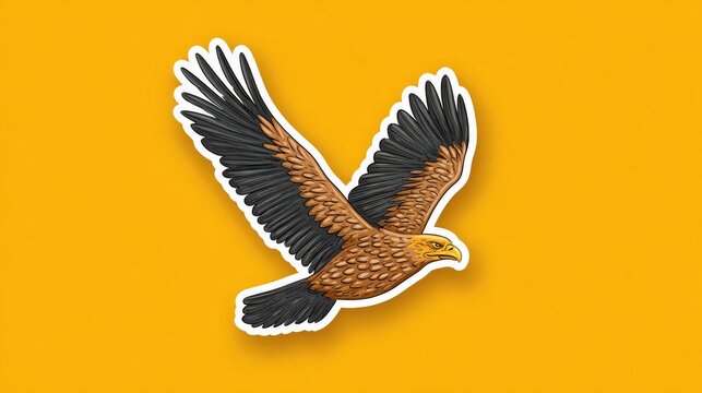 A sticker of an eagle flying in the sky, a simple illustration in the style of a children's book