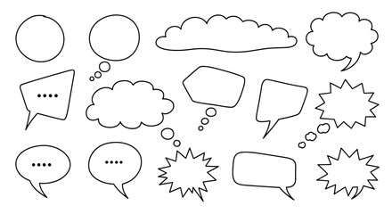 Fototapeta premium Collection of Hand-Drawn Speech Bubbles and Thought Clouds in Various Shapes and Styles