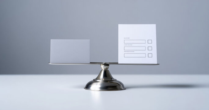 Balance scale with blank and checklist cards