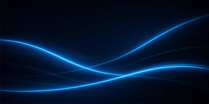 A glowing abstract design features flowing blue and purple wave lines with a fractal texture against a dark black space backdrop, creating a sense of motion and light energy