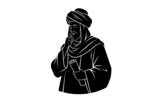 Father of Algebra Mathematician Silhouette, Islamic Golden Age Science Vector Sticker, Historical Mathematics and Algorithm Illustration