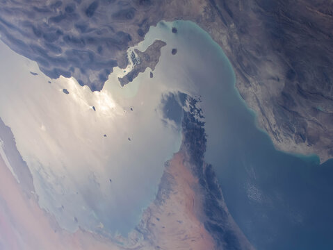 Strait of Hormuz. Elements of this image furnished by NASA. Selective focus included. noise and grain included