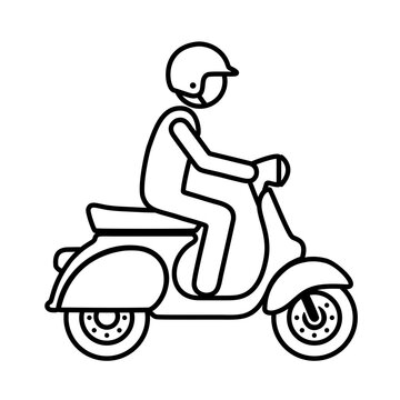 スクーターに乗る人物のラインアイコン（黒）