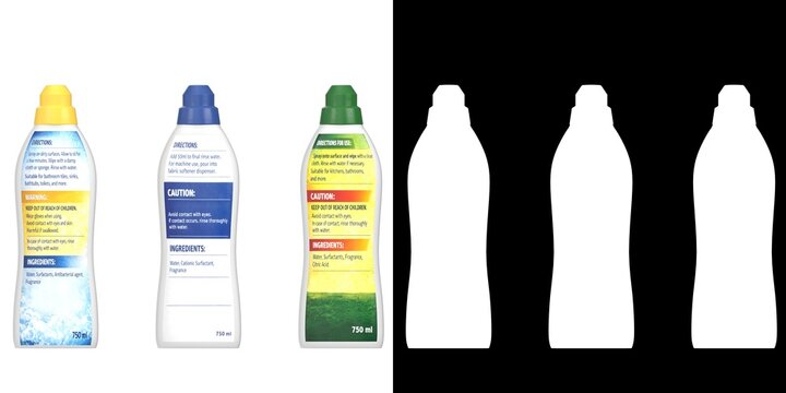 3D rendering illustration of a set of Household Detergent Bottle Mockups