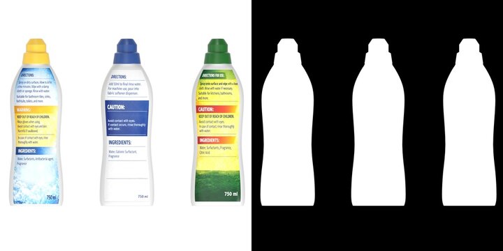 3D rendering illustration of a set of Household Detergent Bottle Mockups