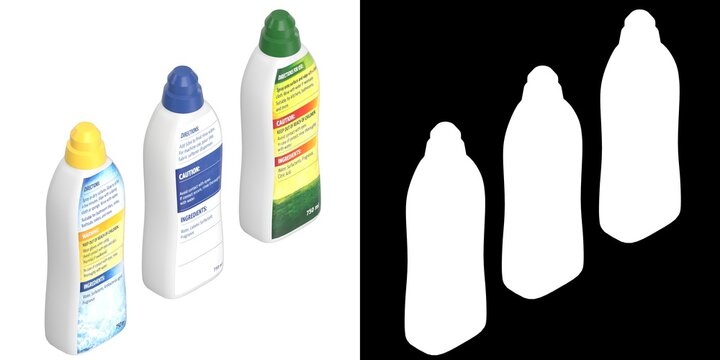 3D rendering illustration of a set of Household Detergent Bottle Mockups