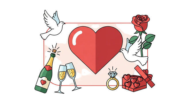 Birds pegions heart roses ring glass 