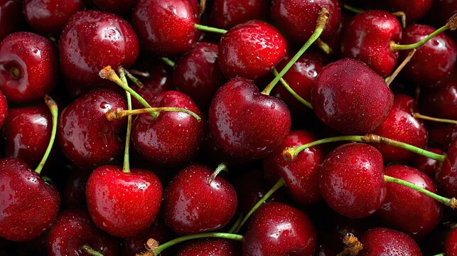 A pile of red cherries piled on top of each other