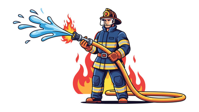 Firefighter at Work: A brave firefighter fearlessly battles a raging blaze, expertly wielding a water hose to extinguish the flames, a symbol of courage and public service.