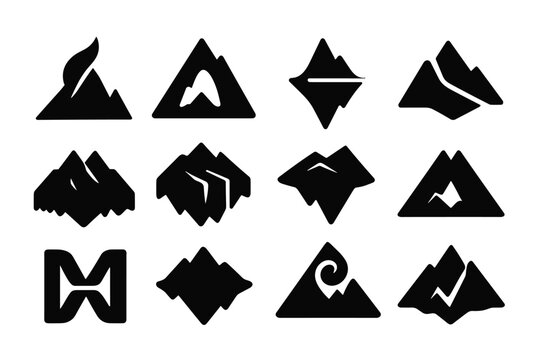 Impossible Mountains Icons. Impossible mountainscapes. Filled icon set of impossible mountainscapes: twisted