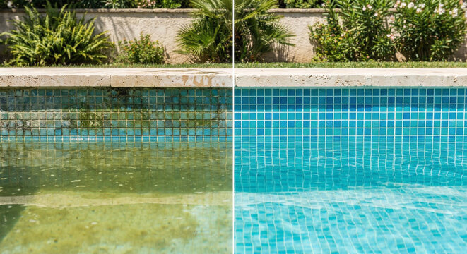 Dirty Green Swimming Pool Water Cleaned Before After