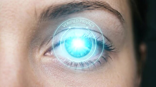 Verified privacy ai governance biometric eye iris scan technology security ai privacy scan glowing interface ethical biometric security check with