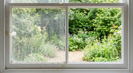 Fototapeta premium Clear comparison of a dirty window before and after cleaning.