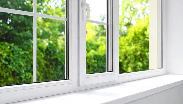 New plastic pvc window with white metal frame installed at modern house