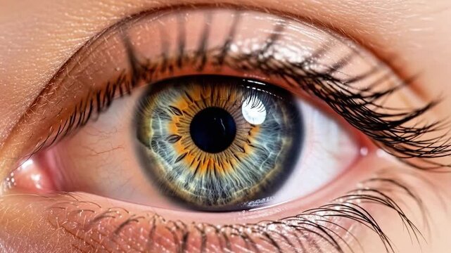 A close-up video of a human eye with long eyelashes and detailed skin texture