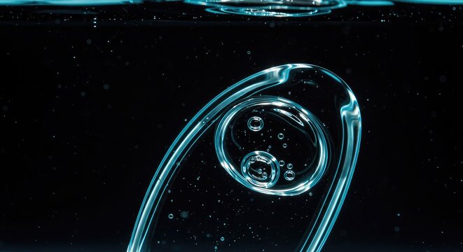 Abstract optical effect of light bending as it passes through a clear liquid. Sharp focus on the distorted object submerged in water, experiment, clear, science