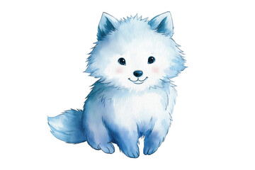 Fototapeta premium Cute Smiling Fluffy Arctic Fox Cub Sits Happily