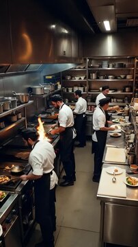 Commercial kitchen chef dinner service timelapse