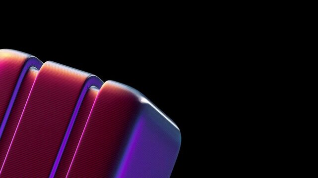 Macro shot of a glowing iridescent 3D geometric shape with fine textured lines and vibrant light reflections symbolizing digital evolution and premium tech craftsmanship