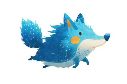 Stylized Blue Fox or Wolf Running with Whimsical Spots