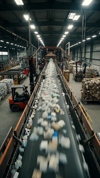Recycling sorting facility timelapse with conveyor belt